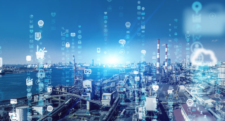 Industrial technology concept. Communication network. INDUSTRY 4.0. Factory automation.
