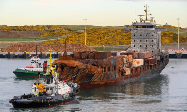 Cargo ship towed to Aberdeen after North Sea collision