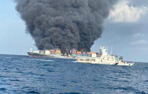 Wan Hai 503 towed offshore as fire remains under control