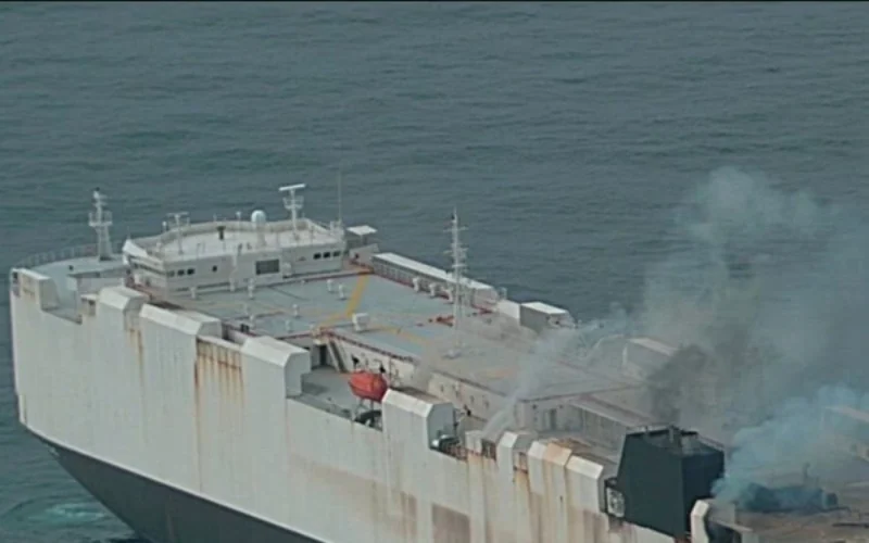 Car carrier ablaze in Alaska, crew safely rescued