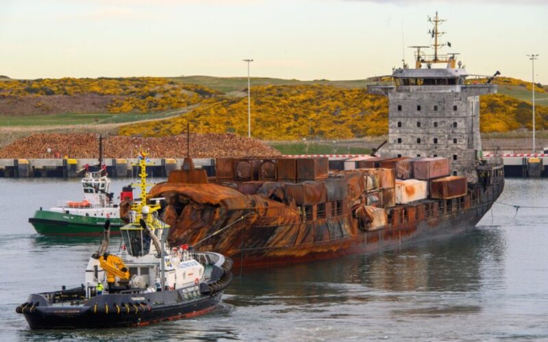 Cargo ship towed to Aberdeen after North Sea collision