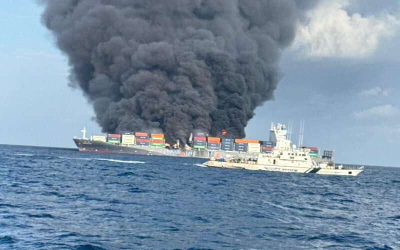 Wan Hai 503 towed offshore as fire remains under control