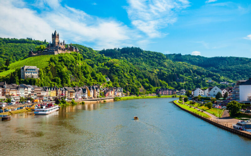 Cochem town aerial panoramic view in Moselle valley, Germany