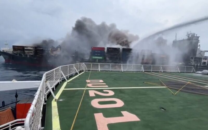 Fire on cargo ship near India raises ecological disaster fears