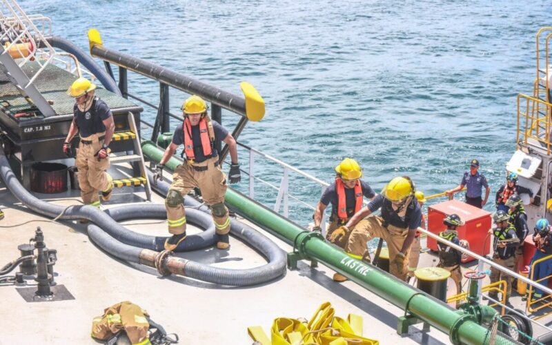 Panama Canal conducts fire drill on a tanker vessel